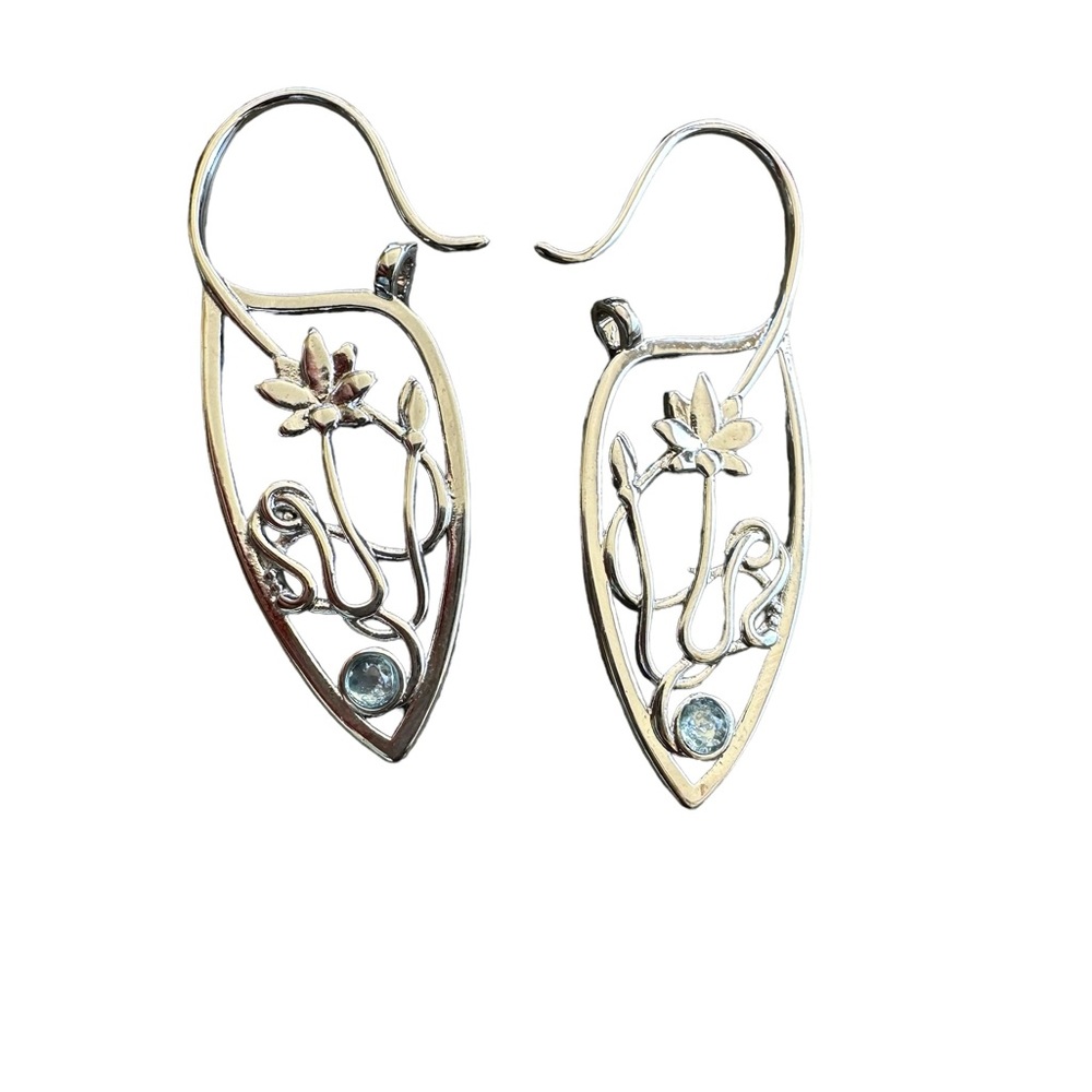 Twisted Lotus Flower Silver Drop Earrings